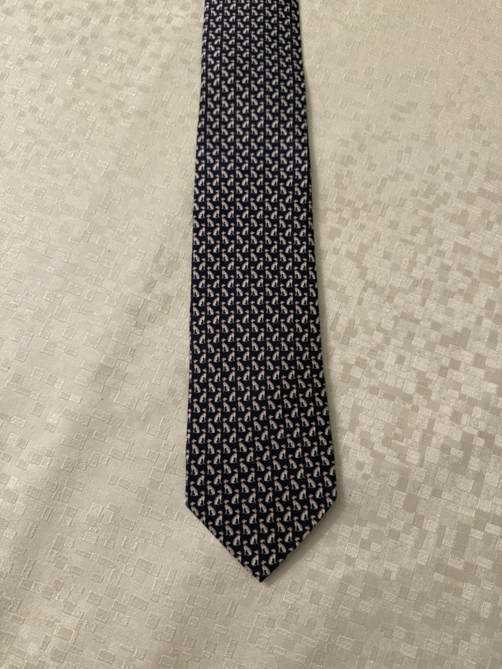 Salvatore Ferragamo Navy Silk Tie with Small Light-Pattern